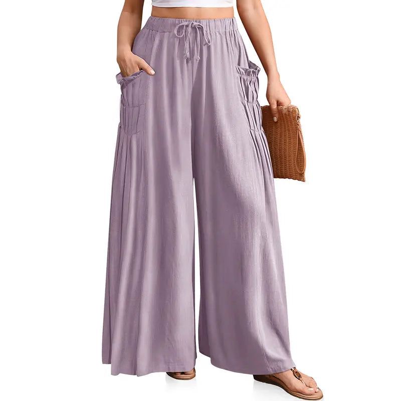 Women Casual Linen Blend Palazzo Pants