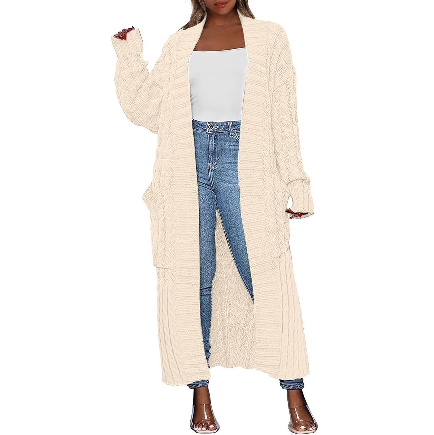 LBF-Women's Long Cardigan 2025 Oversized Coat Long Sleeve Open Cardigan Knitted Extra