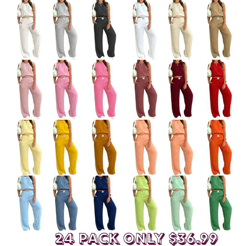 Women's Solid Color Tank Top & Wide Leg Pants Set