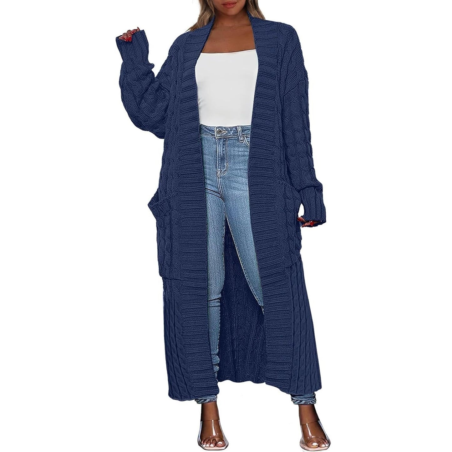 LBF-Women's Long Cardigan 2025 Oversized Coat Long Sleeve Open Cardigan Knitted Extra