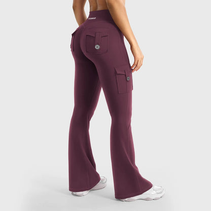 Women's Workout Flare Leggings with Pockets Hidden Scrunch High Waisted Cargo Gym Yoga No Front Seam Leggings Flared Joggers Fitness Outfit Camouflage Sports Pants