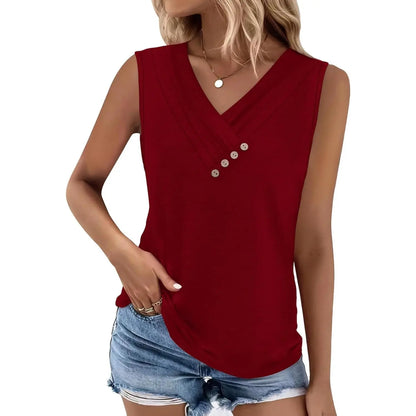 Last day discount🔥🔥Women Summer Button Down V Neck T Shirts Sleeveless Loose Fit Fashion Tops