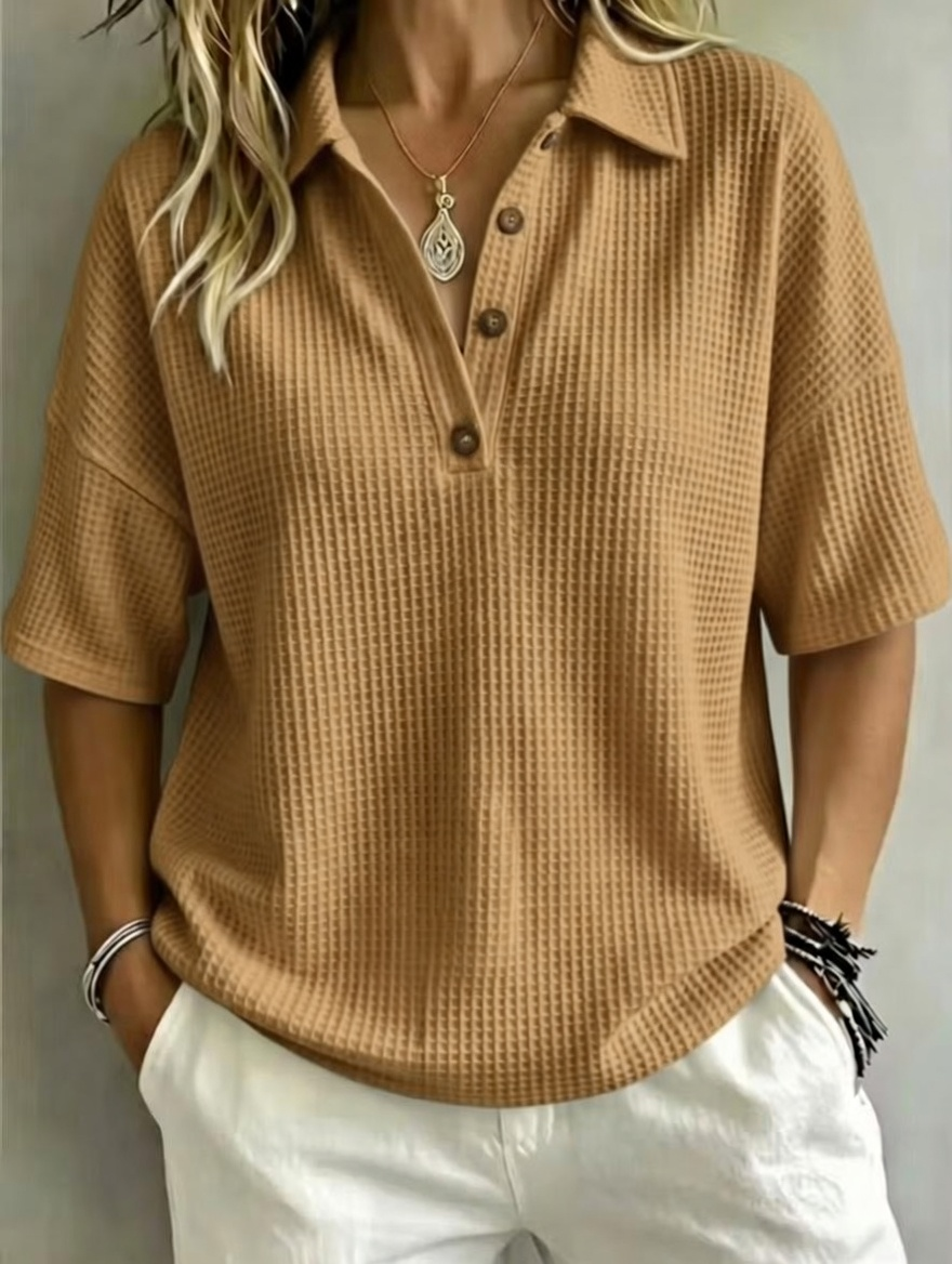 🔥Women's Button-Up Waffle Short Sleeve Shirt