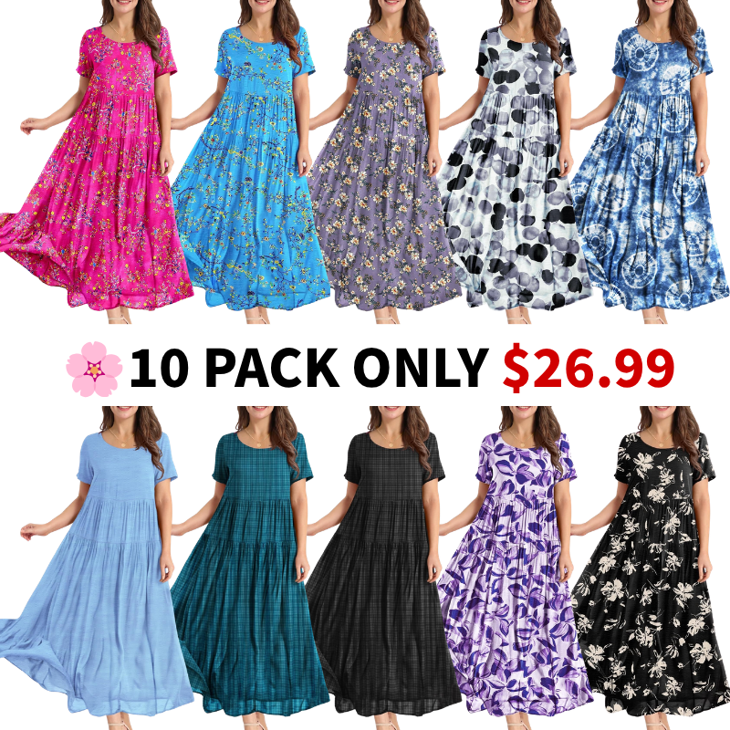 Women Casual Loose Bohemian Floral Dress Maxi Summer Beach Dresses