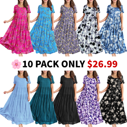 Women Casual Loose Bohemian Floral Dress Maxi Summer Beach Dresses