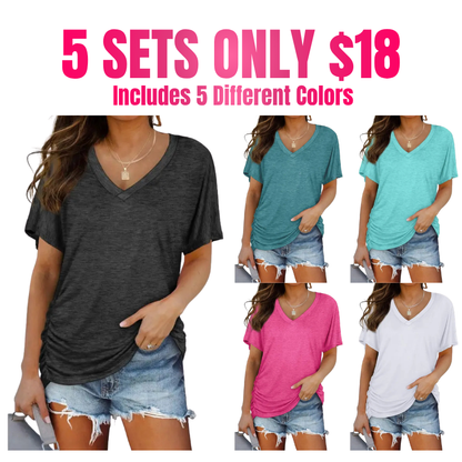 Last day discount🔥🔥Womens Short Sleeve V Neck Dolman Tops with Side Shirring