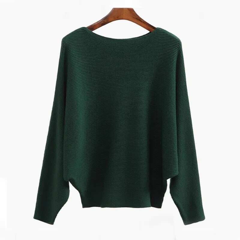 🔥New Years Sale✨️Women's Boat Neck Bat Sleeve Knitted Sweater