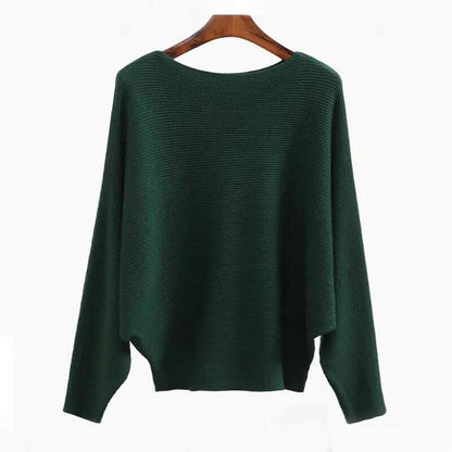 🔥New Years Sale✨️Women's Boat Neck Bat Sleeve Knitted Sweater