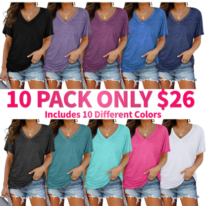 Last day discount🔥🔥Womens Short Sleeve V Neck Dolman Tops with Side Shirring