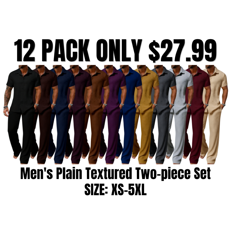 Men's Plain Textured Two-piece Set