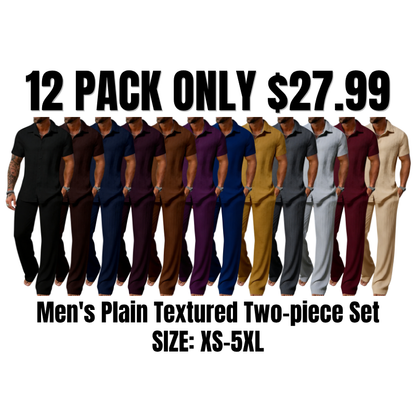 Men's Plain Textured Two-piece Set