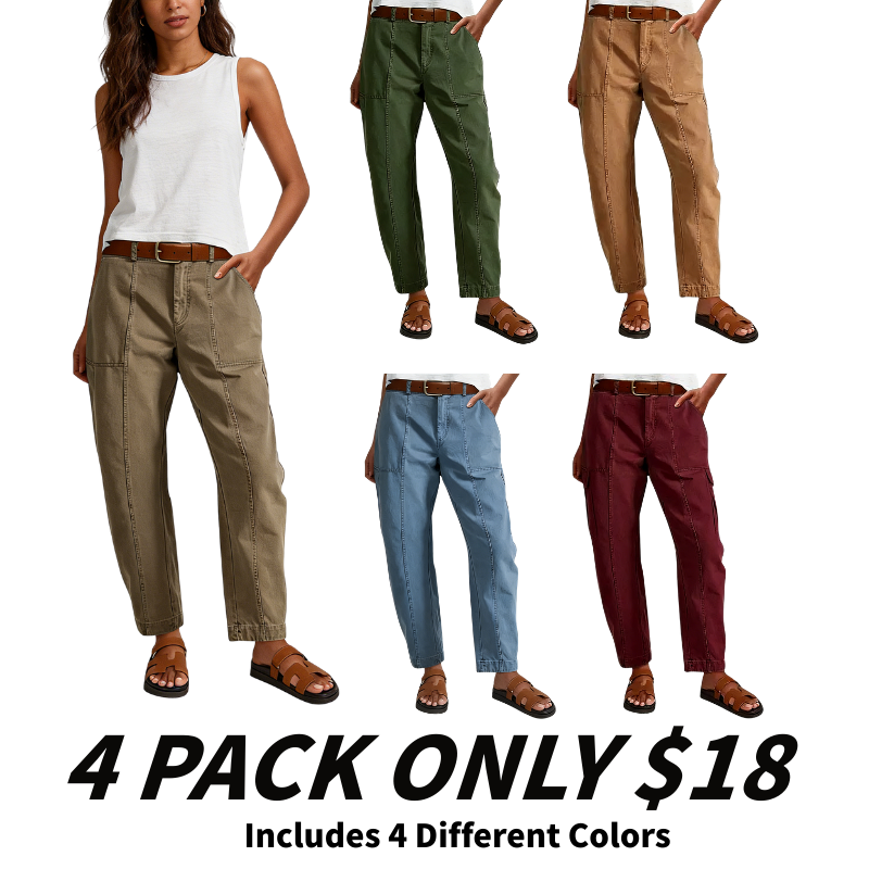 Solid Stitch Detail Mid Waist Baby Barrel Fit Deep Pockets Pants