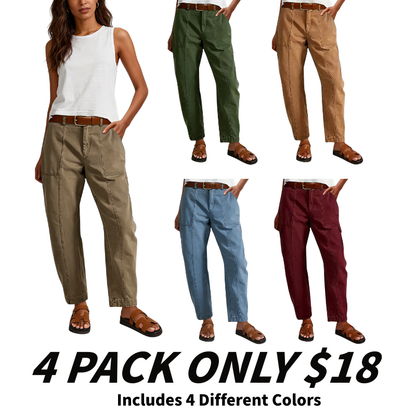 Solid Stitch Detail Mid Waist Baby Barrel Fit Deep Pockets Pants