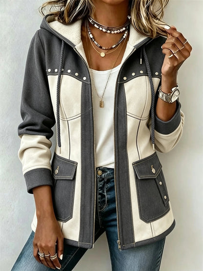 Denim Patchwork Suede Hooded Jacket