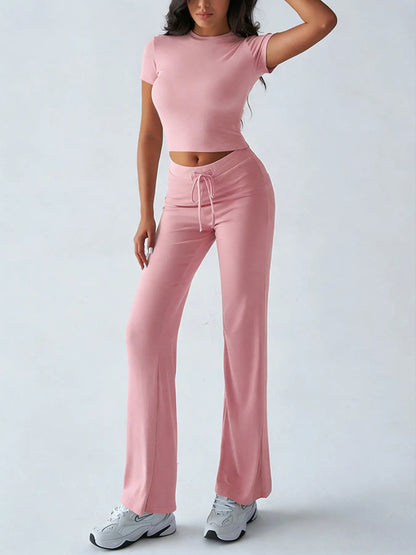 Women's Solid Short Sleeve Two-piece Set