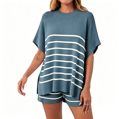 High Waisted Shorts Summer Knit Lounge Short Sets