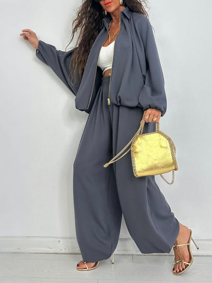Casual Zipper Cardigan + Bloomer Pants Set