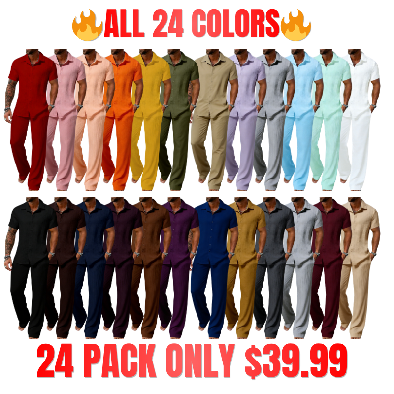 Men's Plain Textured Two-piece Set