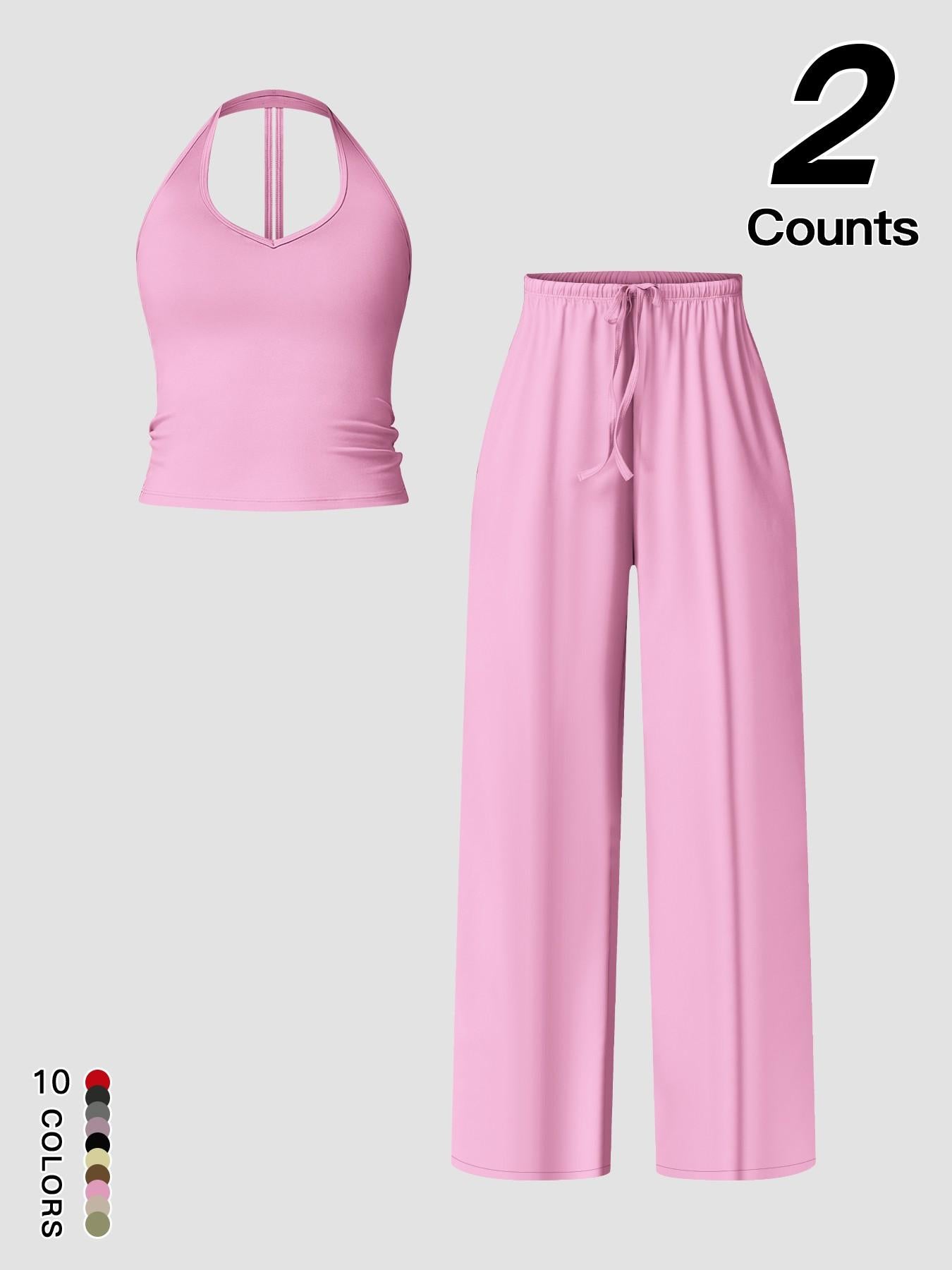 Women's Quick-Dry Sports Tank Top, Casual High-Waisted Bell Bottoms Two Piece Set