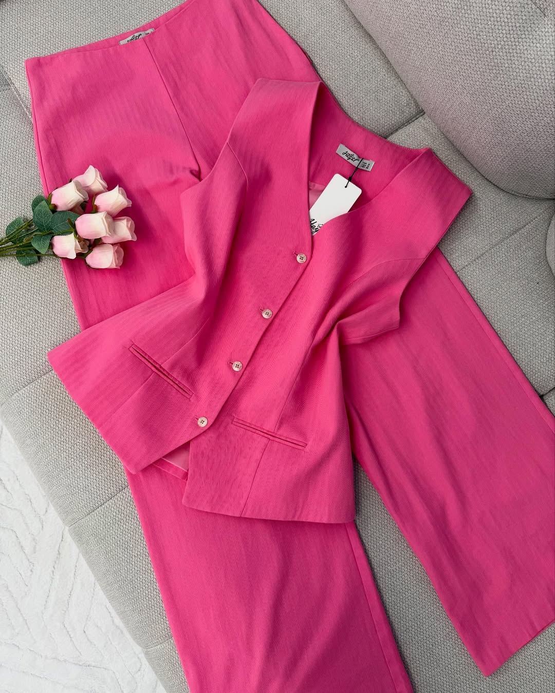 Solid Color Casual Button Vest & Pants Set