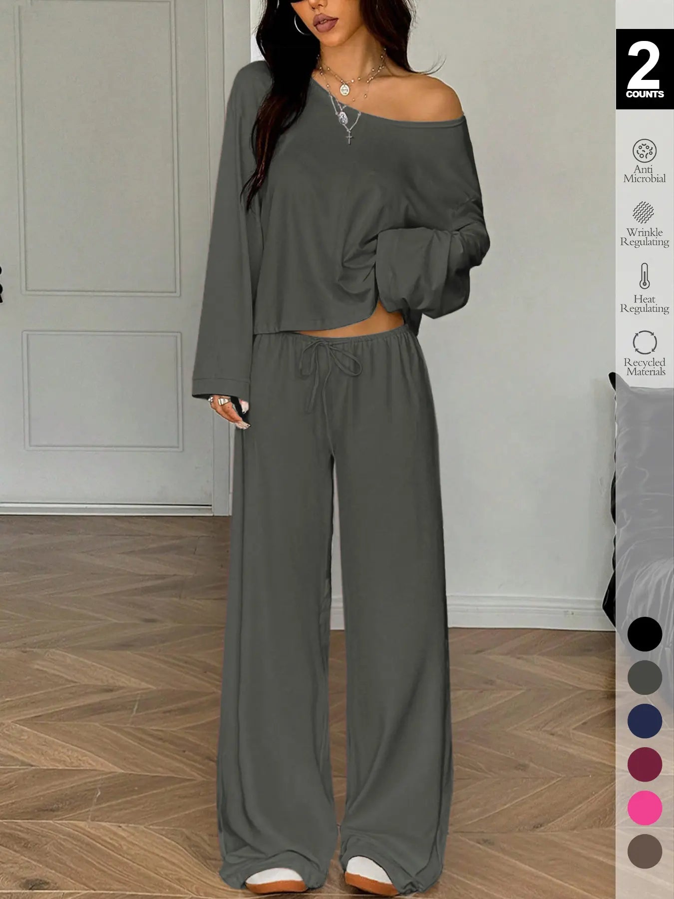 Women's Elegant Solid Color Loose-Fit Sleepwear Set
