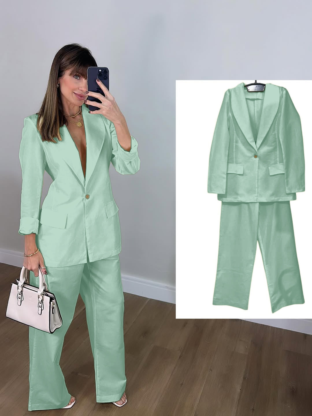 Stylish Solid Color Casual Blazer & Pants Set