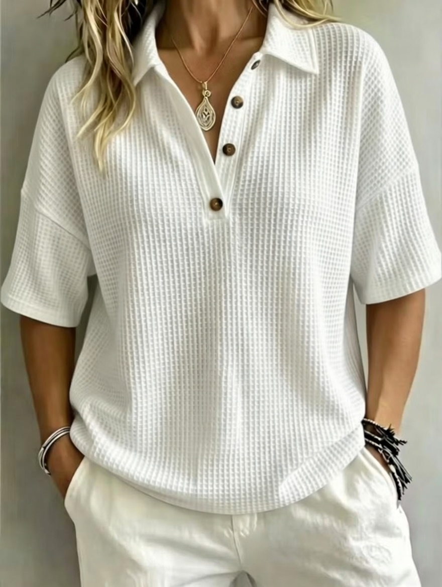 🔥Women's Button-Up Waffle Short Sleeve Shirt