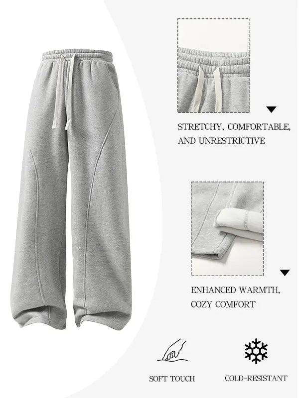 Men's Solid-Color Drawstring Pants with Curved Blade Design