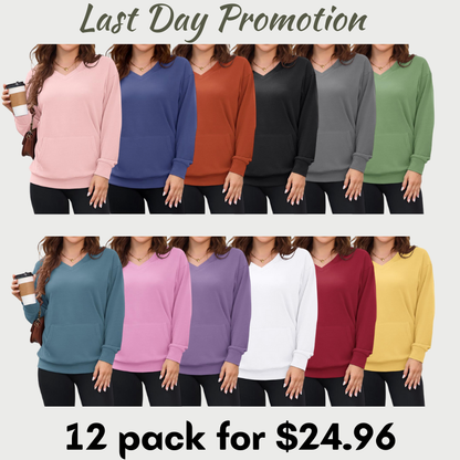 Clearance sale🔥 Your Favorite Is Back!Women's Hoodless V-neck Sweatshirt With Kangaroo Pocket Fleece Longsleeve Oversized Casual Style Shirt