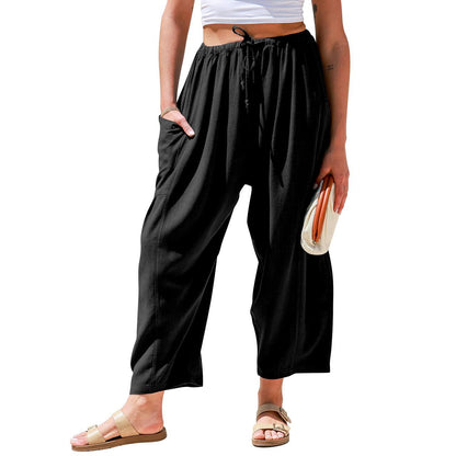 Womens Linen Blend Wide Leg Pants
