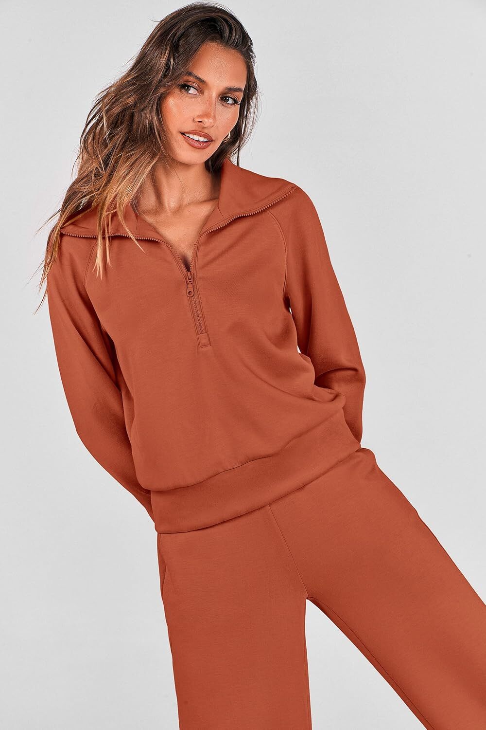 Women's Outfits Casual Lapel Half Zip Sweatshirts And Wide Leg Pants Tracksuit Sets