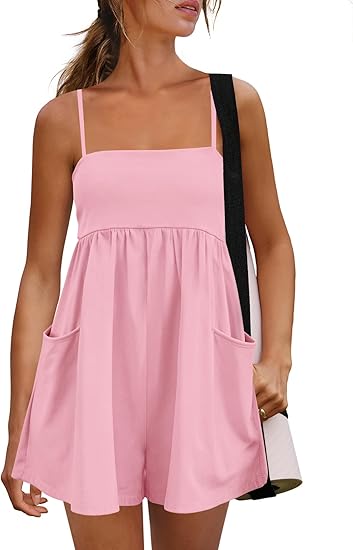 Women's Summer Strappy Romper Square Casual Oversized Workout Athletic Romper Neck Backless