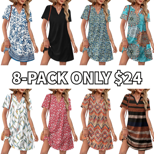 Women's 2026 Casual Summer V Neck Short Sleeve Dress Beach Vacation Outfit
