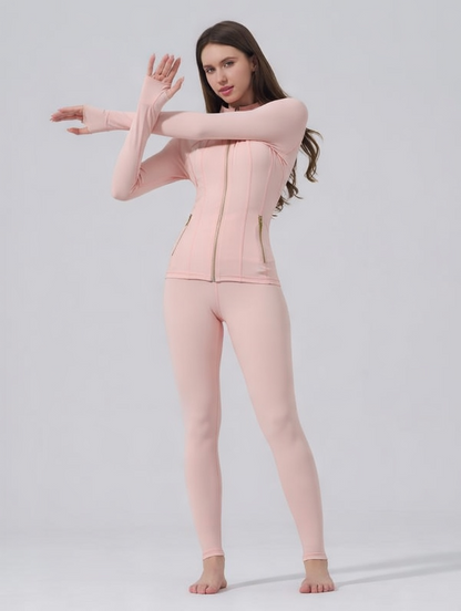 Women's Solid Criss Cross Crop Tank Top & High Waist Leggings & Zip Up Crop Jacket Tracksuit Set