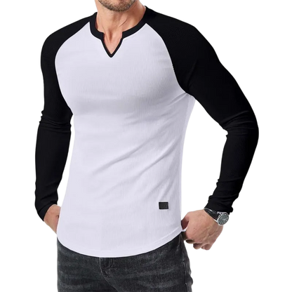 Mens Long Sleeve Muscle T Shirts Casual V-Neck Longline Ribbed Tee Shirts