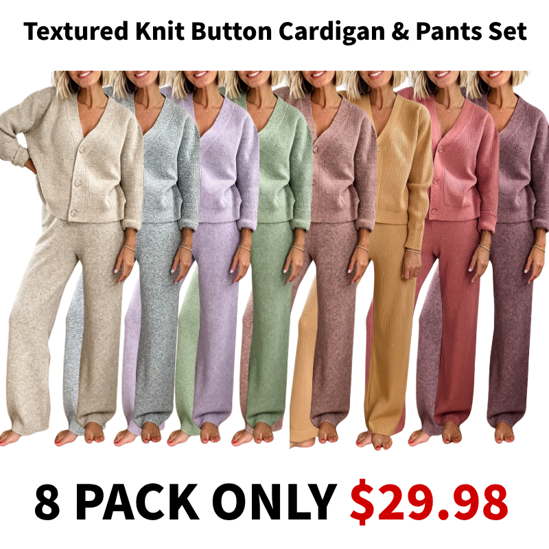 Last Day Flash Sale | 50% OFF Textured Knit Button Cardigan Matching Pants Two-Piece Outfit