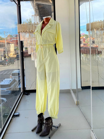 Stylish Casual Lapel Belt Jumpsuit