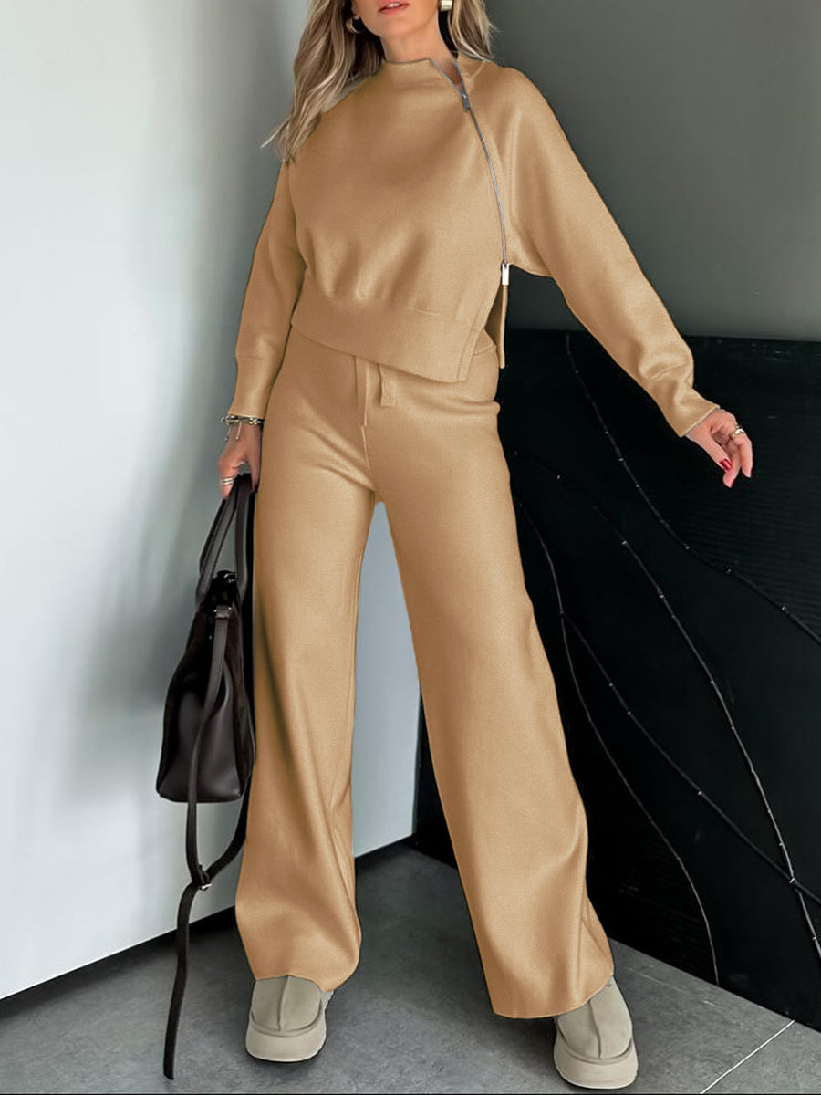 Women'S Sports Knit Side Slit Top & Pants Set