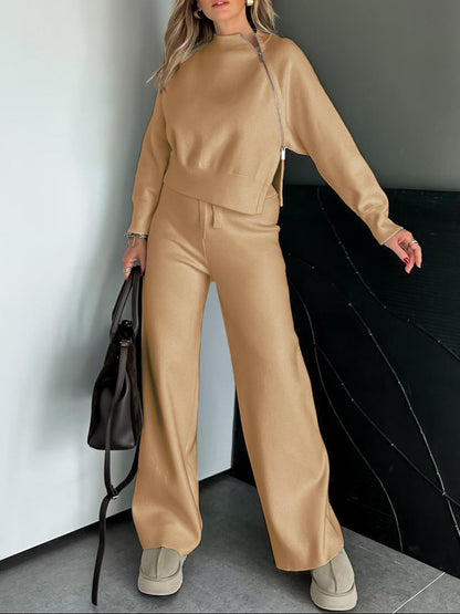 Women'S Sports Knit Side Slit Top & Pants Set