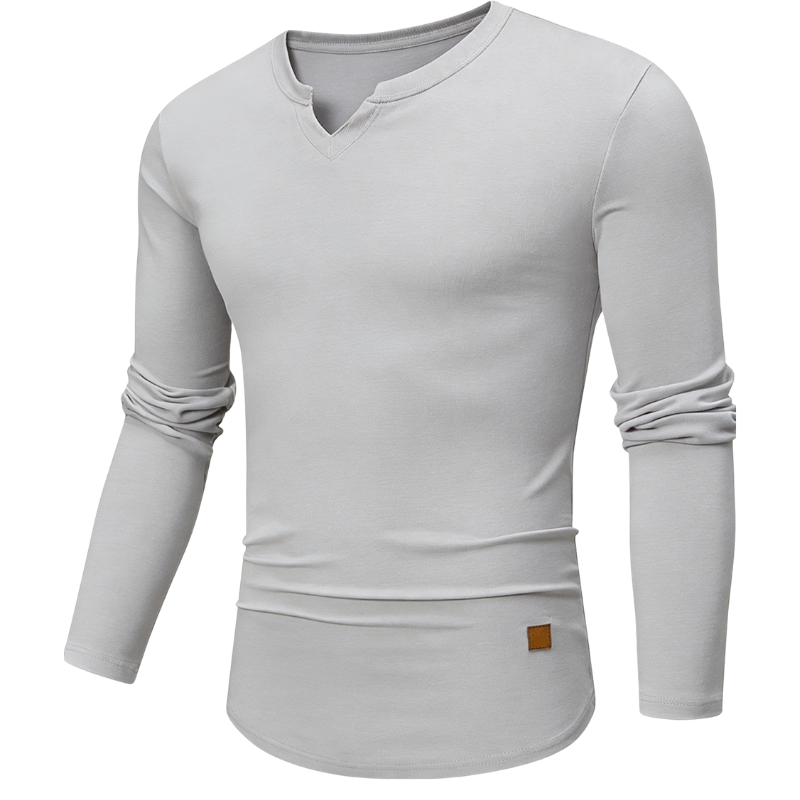 Mens Long Sleeve Muscle V-Neck Longline Ribbed Tee Shirts
