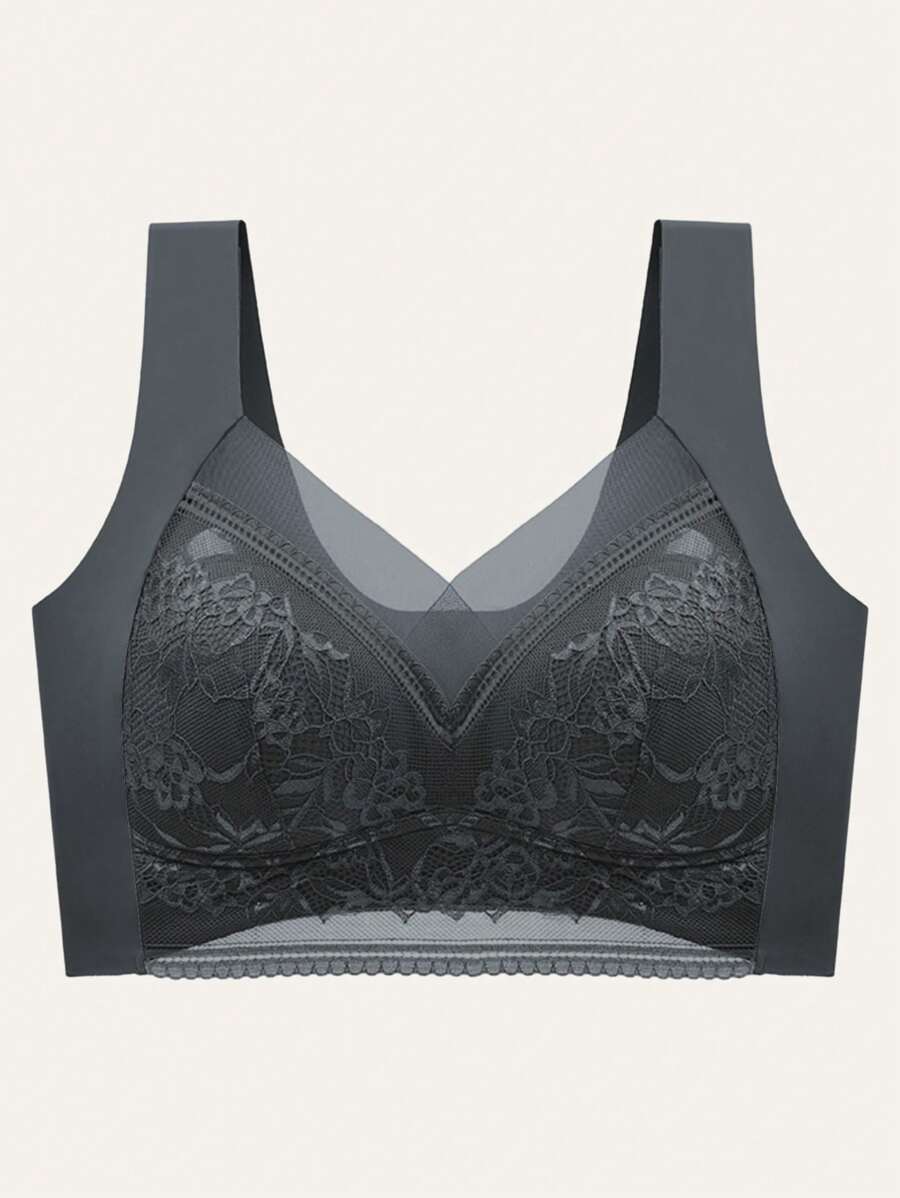 Women'S Plain Contrast Lace BraSoftBreathable Push Up Bra U