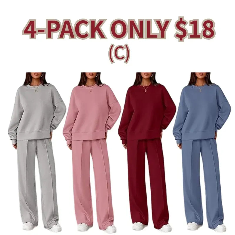 Women Spring & Fall Long Sleeve Wide Leg Pants Sweatsuit