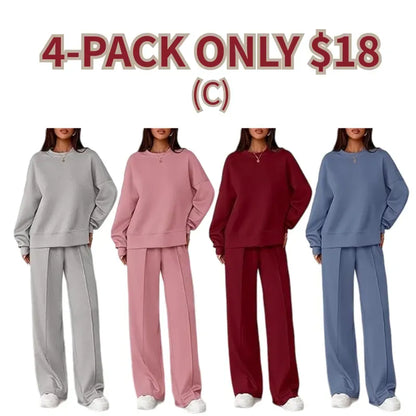 Women Spring & Fall Long Sleeve Wide Leg Pants Sweatsuit