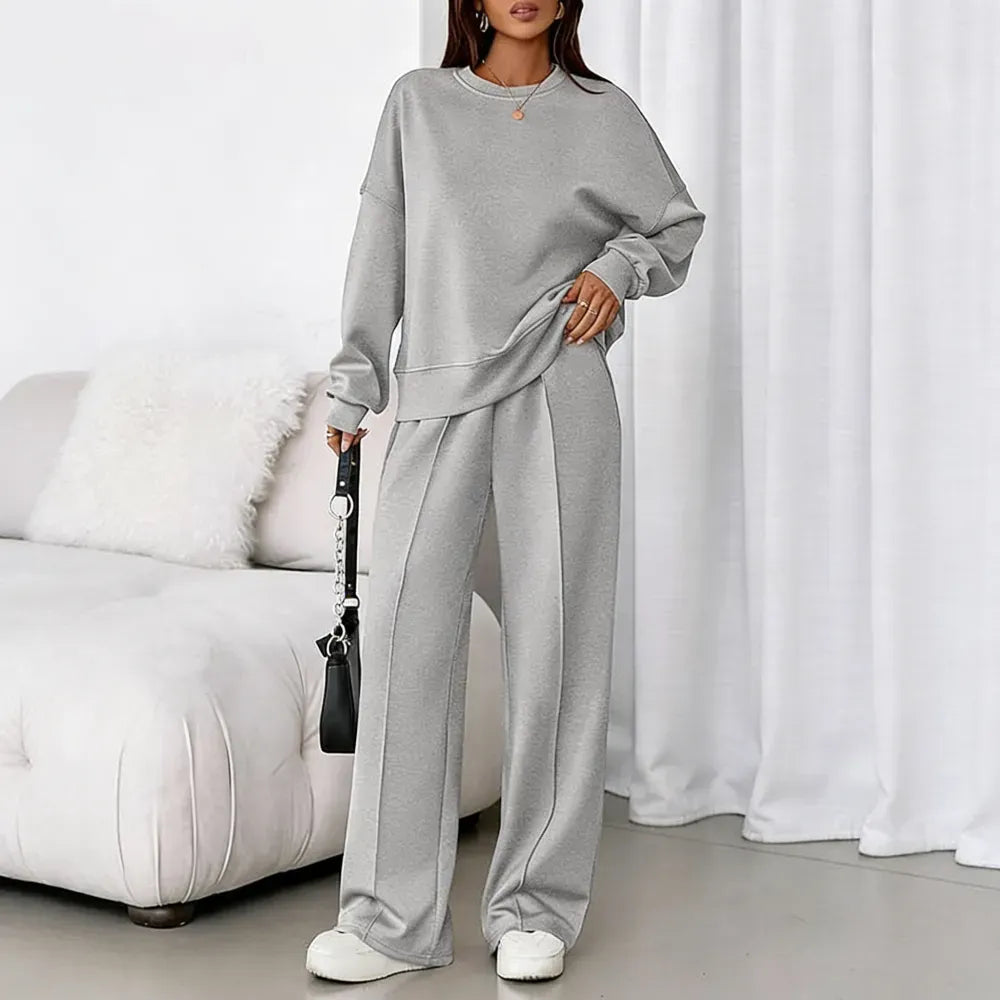 Women Spring & Fall Long Sleeve Wide Leg Pants Sweatsuit