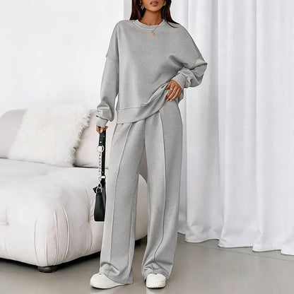 Women Spring & Fall Long Sleeve Wide Leg Pants Sweatsuit