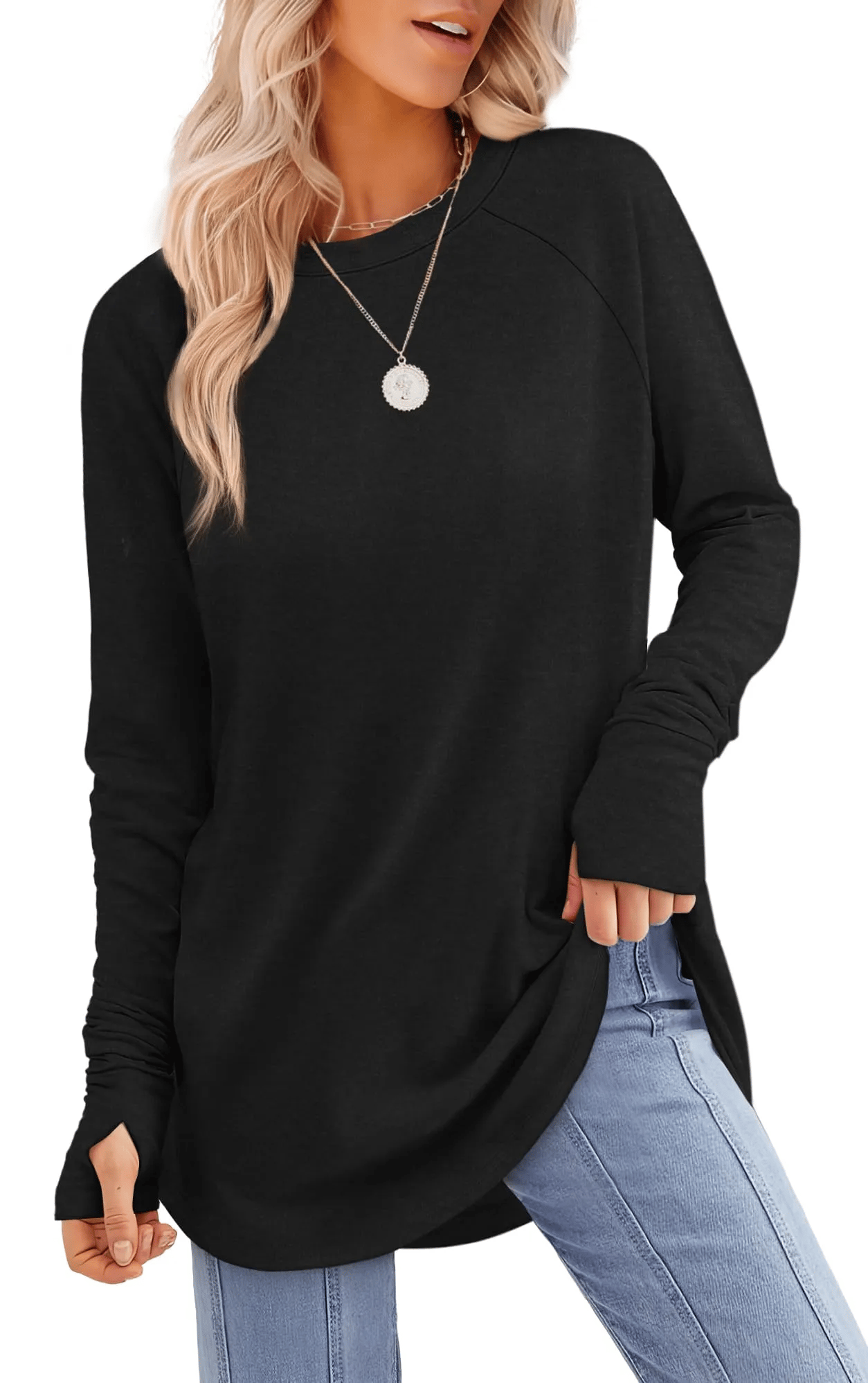 🎅Early Christmas Sale🎄Womens Long Sleeve Thumb Hole Shirts Tunic Tops to Wear with Leggings