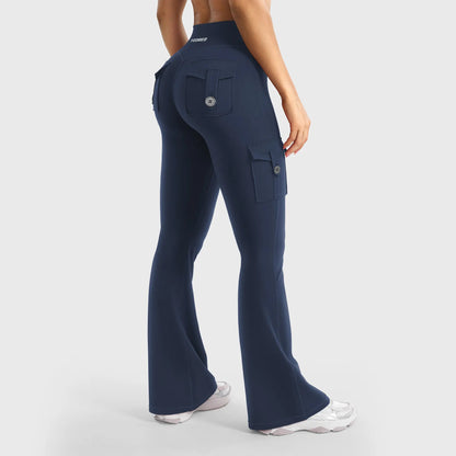 Women's Workout Flare Leggings with Pockets Hidden Scrunch High Waisted Cargo Gym Yoga No Front Seam Leggings Flared Joggers Fitness Outfit Camouflage Sports Pants