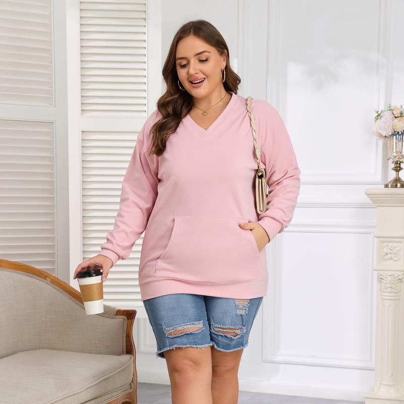 Clearance sale🔥 Your Favorite Is Back!Women's Hoodless V-neck Sweatshirt With Kangaroo Pocket Fleece Longsleeve Oversized Casual Style Shirt