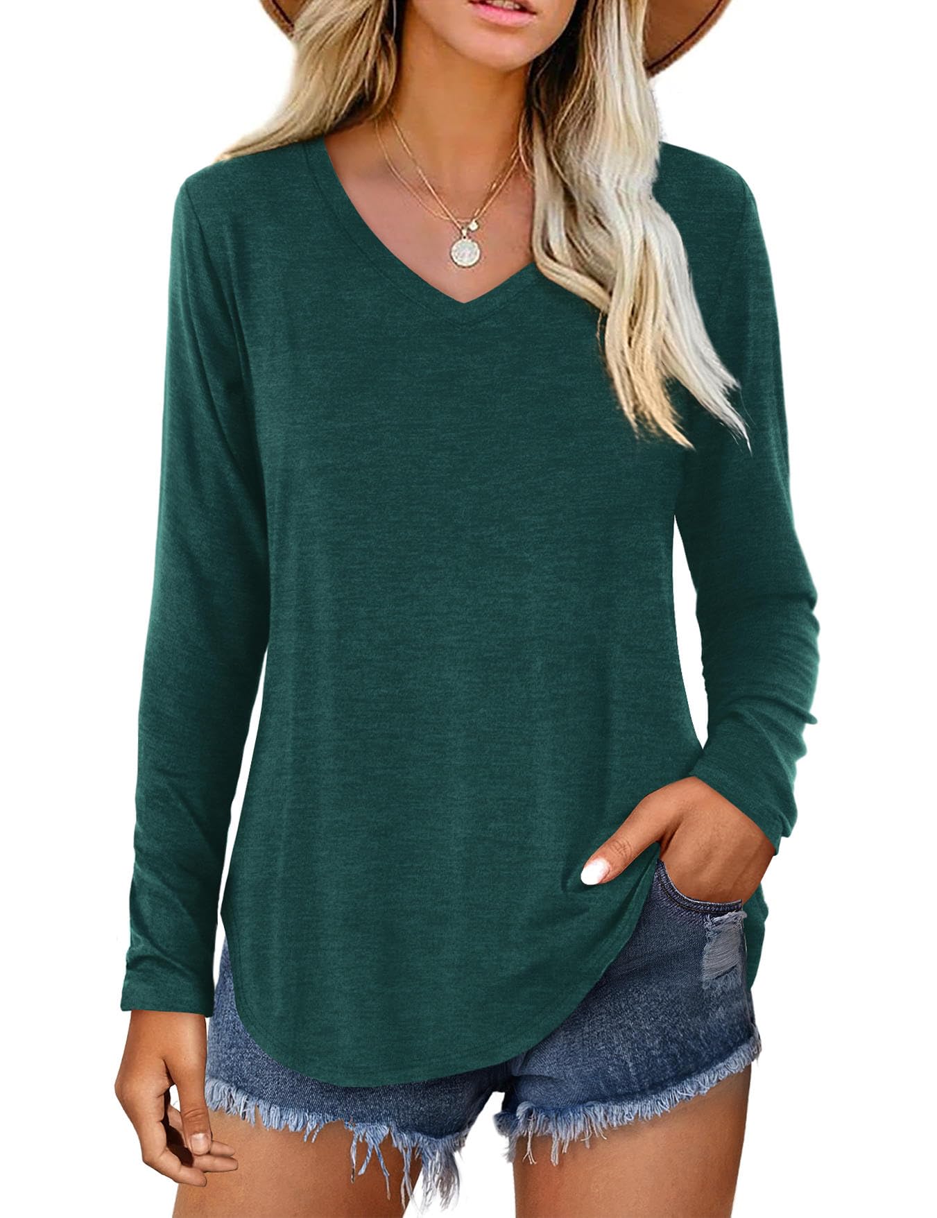 Women's Casual Plain V Neck T-Shirt