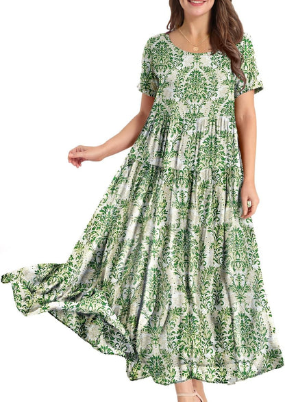 Women Casual Loose Bohemian Floral Dress Maxi Summer Beach Dresses